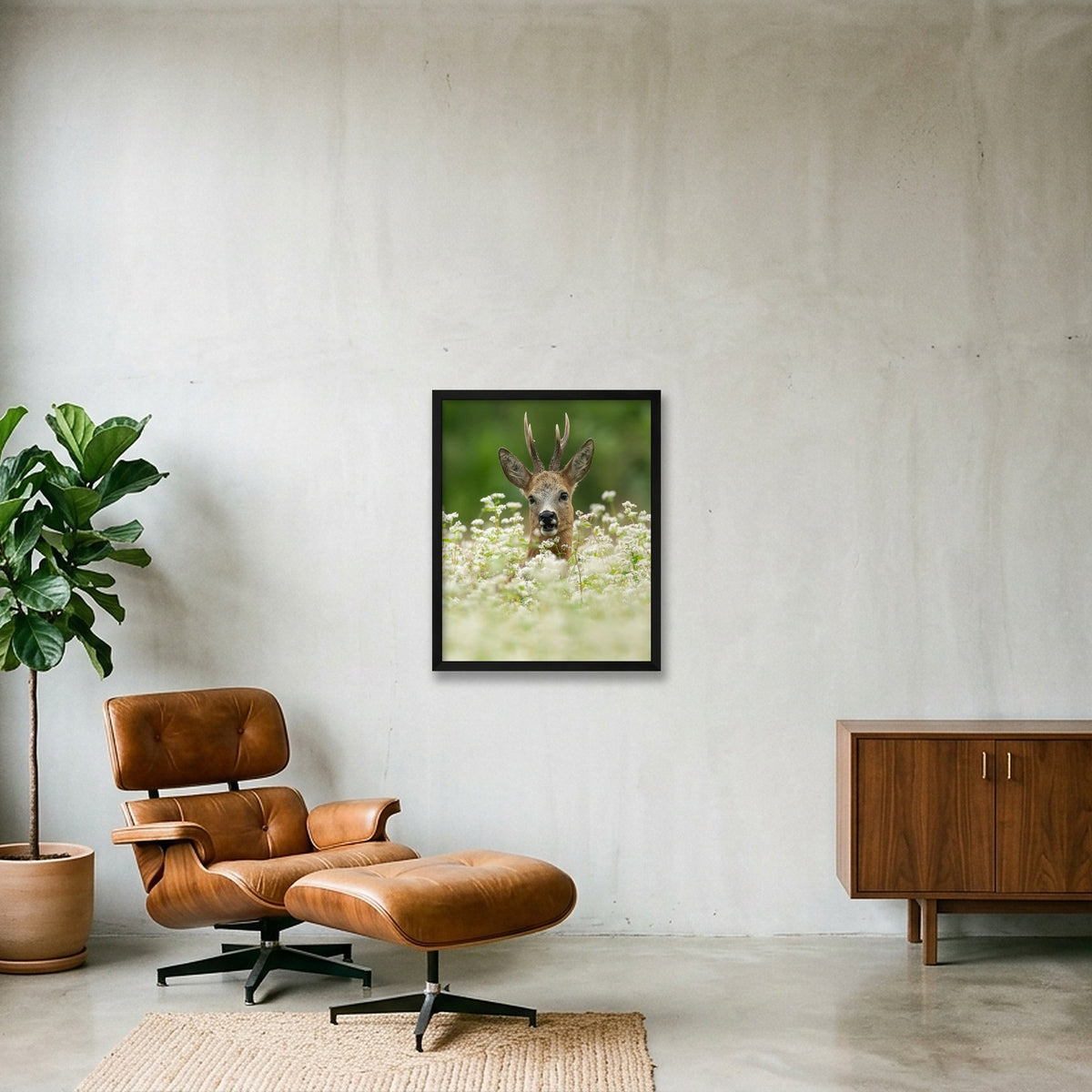 Roe Deer between the flowers — 40×50cm, 16×20" Black Frame