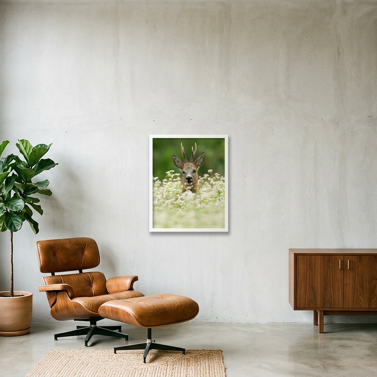 Roe Deer between the flowers — 40×50cm, 16×20" White Frame