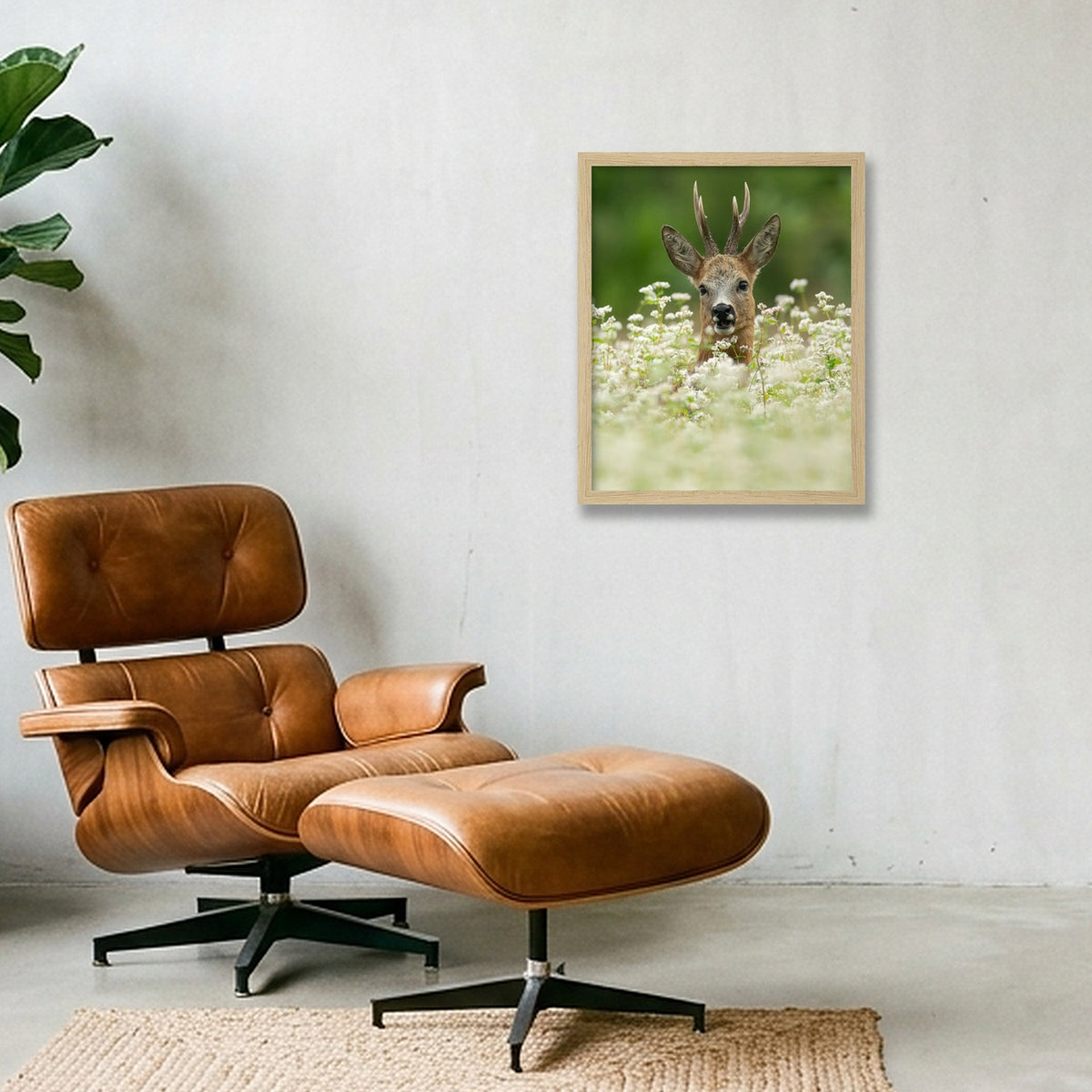 Roe Deer between the flowers — 28×35cm, 11×14" Oak Frame