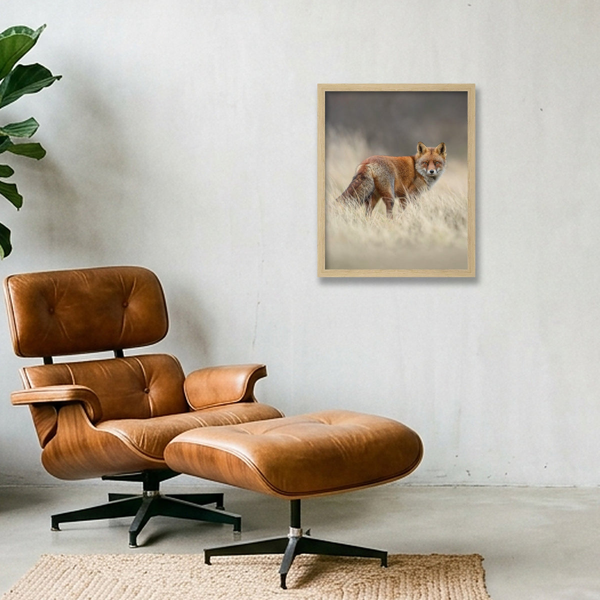 Red fox portrait — 28×35cm, 11×14" Oak Frame