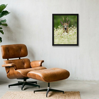 Roe Deer between the flowers — 28×35cm, 11×14" Black Frame