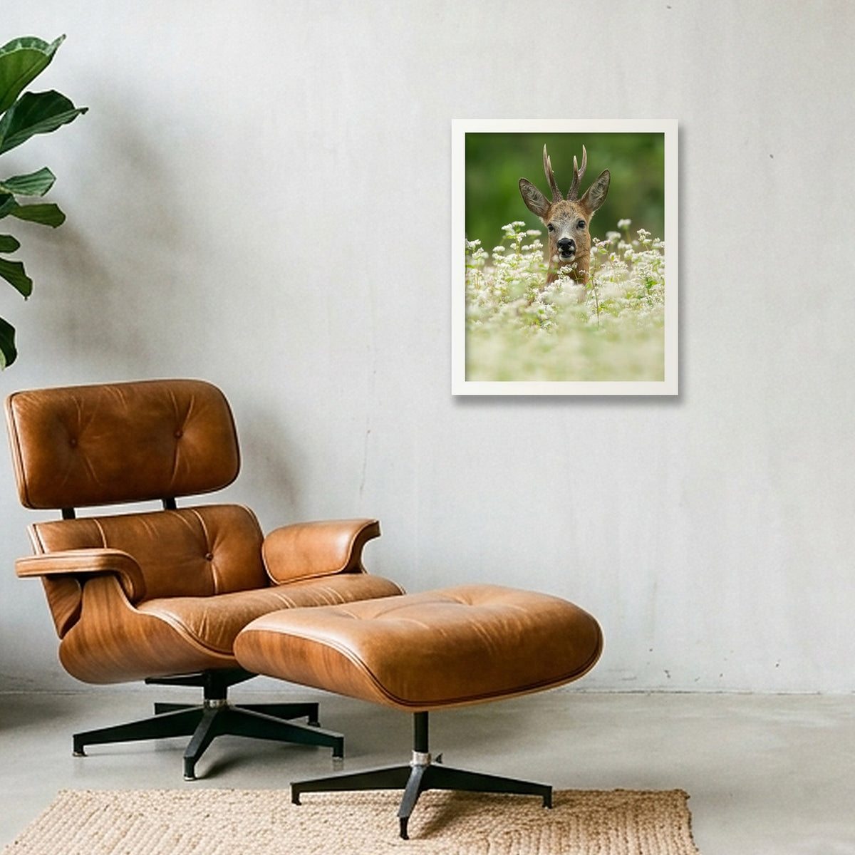 Roe Deer between the flowers — 28×35cm, 11×14" White Frame