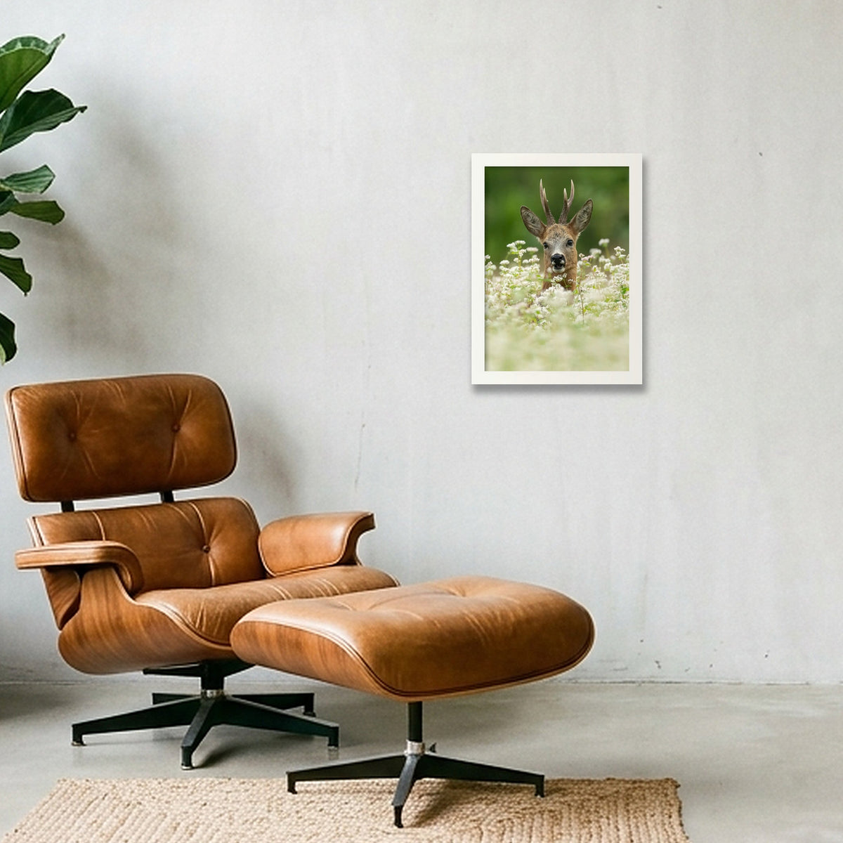 Roe Deer between the flowers — A4 (21×30cm, 8×12") White Frame