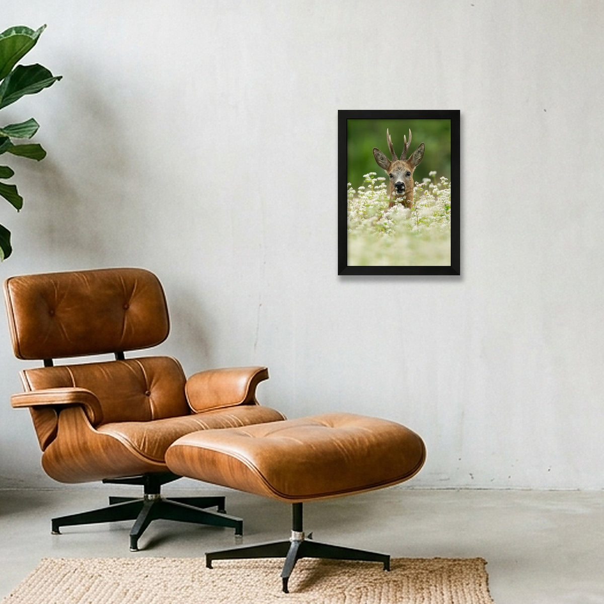 Roe Deer between the flowers — A4 (21×30cm, 8×12") Black Frame
