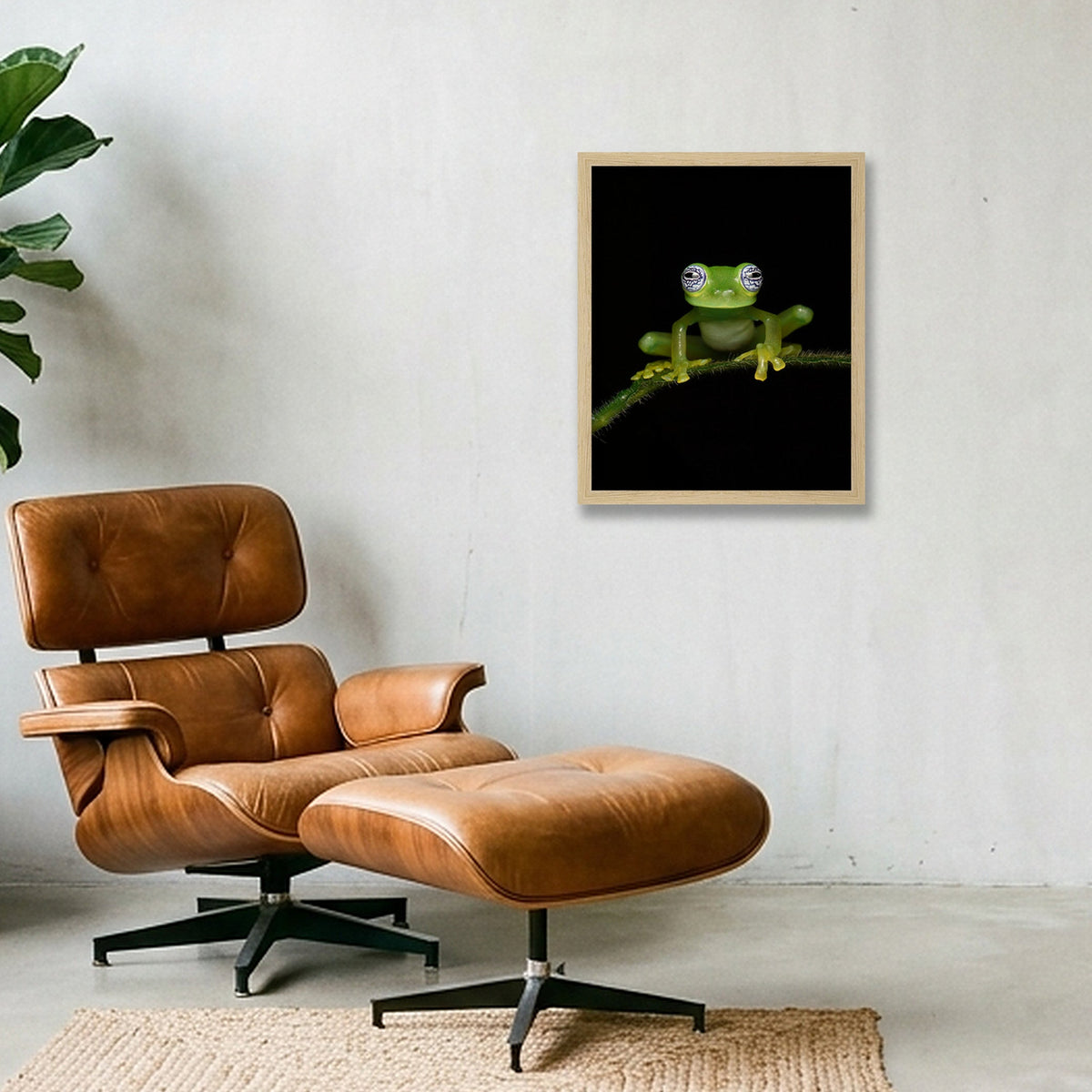 Ghost Glass Frog — 28×35cm, 11×14" Oak Frame